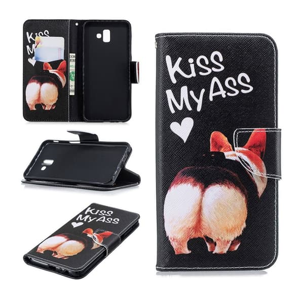 Samsung Galaxy J6 Plus (2018) mønstered læder flip etui - Kiss My Ass Multicolor