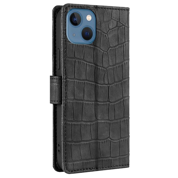 Krokotiilin Nahkainen Läppäkotelo For iPhone 14 Plus - Musta Black
