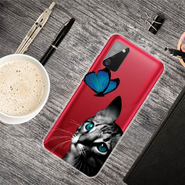 Deco Samsung Galaxy A02s Etui - Katt / Sommerfugl Multicolor