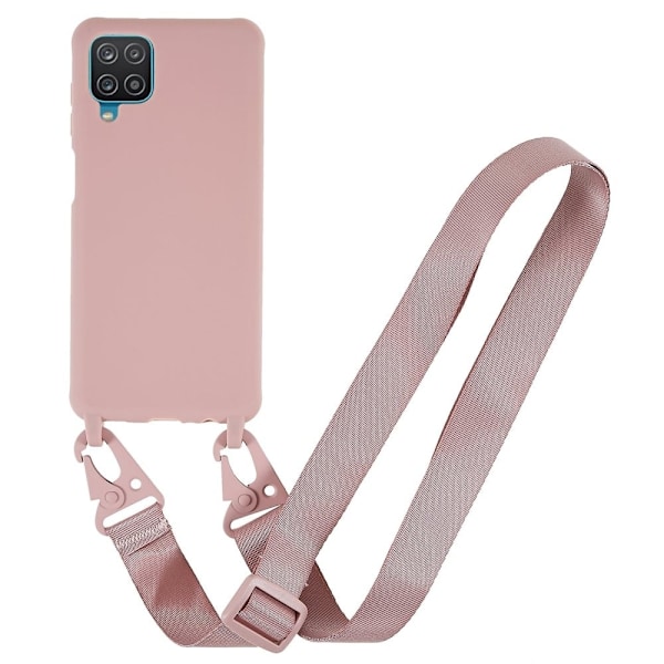 Ohut TPU-kotelo, jossa on mattapintainen viimeistely ja säädettävä hihna Samsung Galaxy A12 5G - Syvä Vaaleanpunainen Pink
