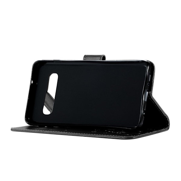 Samsung Galaxy S10 sommerfugle- og blomstertryk læder flip etui - Sort Black