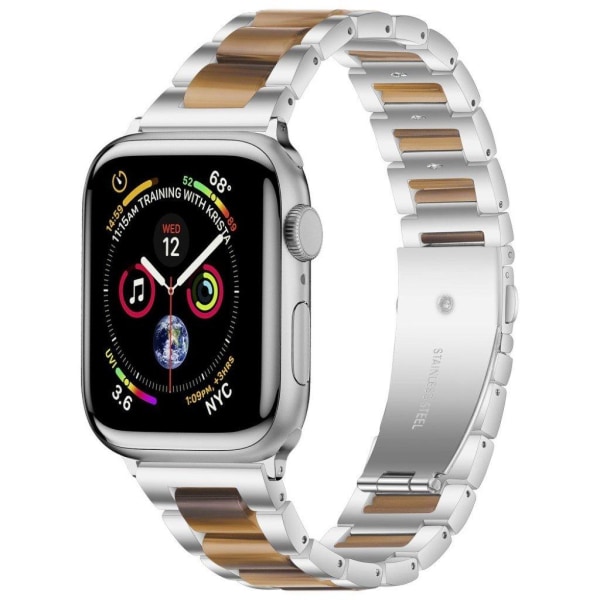 Apple Watch 40mm elegantti kolme helmeä + ruostumattomasta teräksestä valmistettu ranneke - Hopea / Suklaa Brown