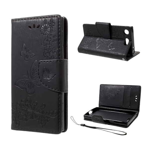 Sony Xperia XZ1 Compact etui med sommerfugle print - Sort Black