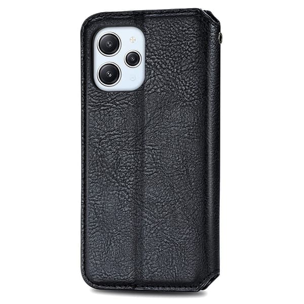 Læder Etui med A Stilfuldt Rhombus Tryk til Xiaomi Redmi 12 - Sort Black