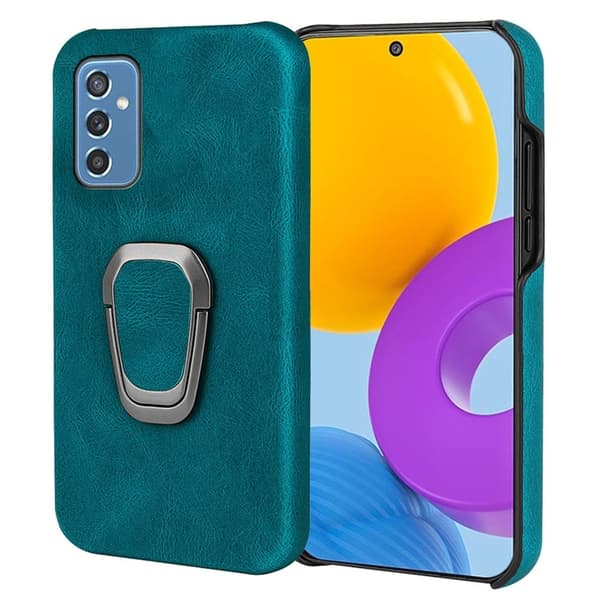 Stötsäkert läderfodral med oval kickstand för Samsung Galaxy M52 5G - Cyan Grön