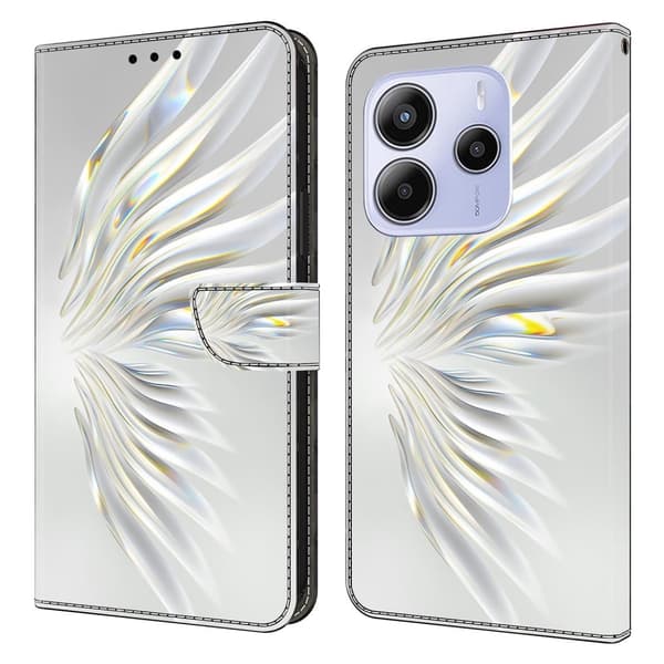 Xiaomi Redmi Note 14 5G Plånboksfodral Mönster Tryck Stativ Läder Flip Telefonskal - Kristallvingar Vit