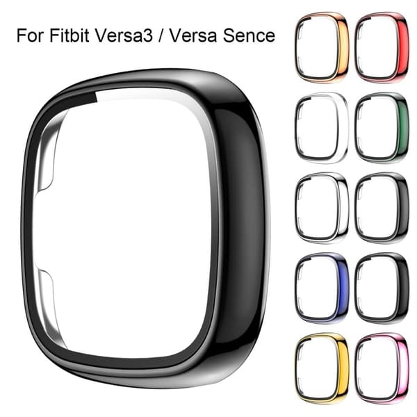 Fitbit Sense / Versa 3 galvaniseringsdeksel med herdet glass - Svart Black