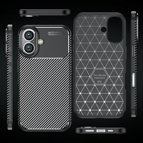 Carbon Shield iPhone 16 Plus kotelot - Musta Black