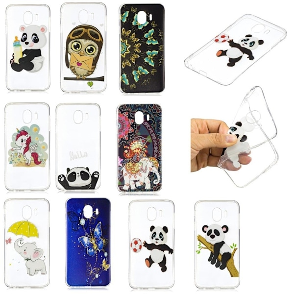 Samsung Galaxy J4 (2018) mønstret gele etui - Panda Spiller Fodbold Multicolor