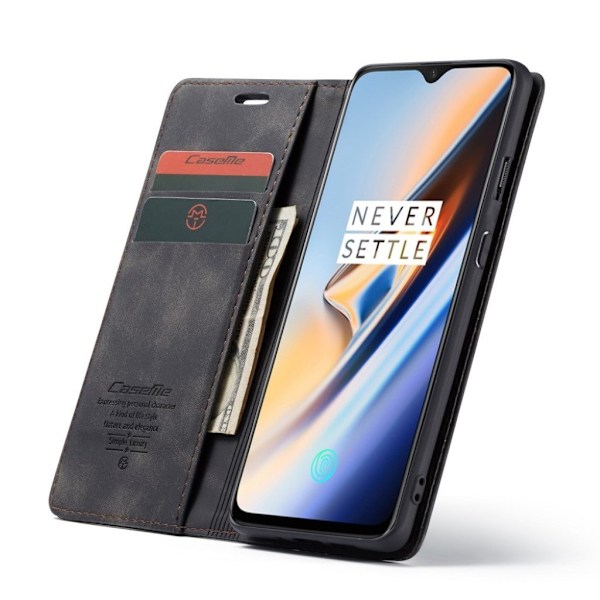 CaseMe OnePlus 7 Vintage kotelot - Musta Black
