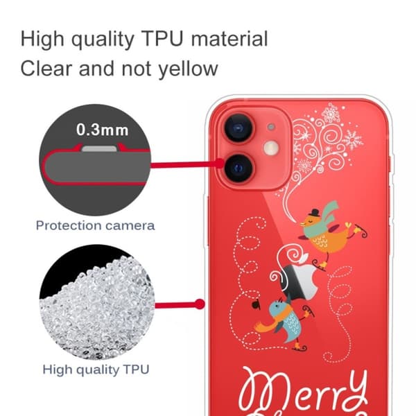 Juleveske til iPhone 12 Mini - Fugler På Ski Red