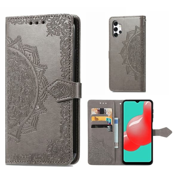 Mandala läder Samsung Galaxy A32 fodral - Silver/Grå Silvergrå