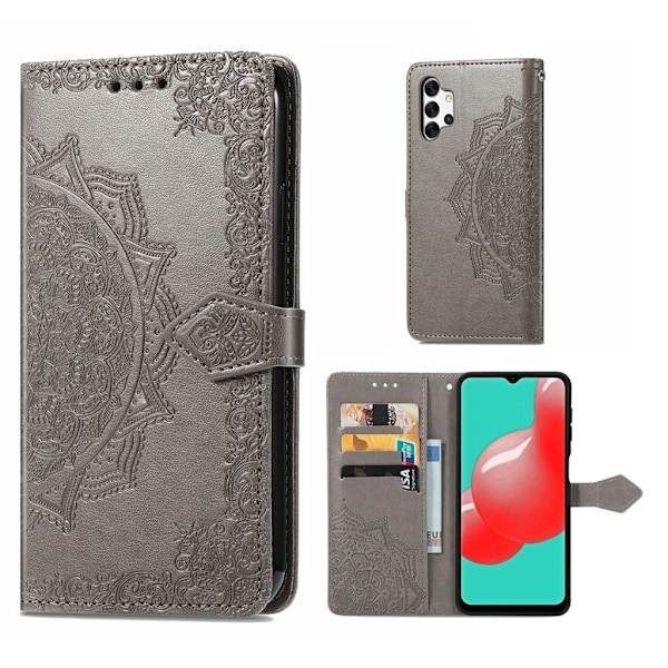 Mandala Samsung Galaxy A32 etui i lær - Grå Silver grey