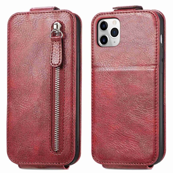 Lodret iPhone 11 Pro Max flip etui med lynlås - Rød Red