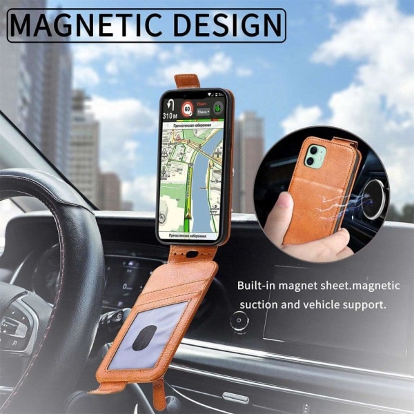 Vertical Flip Phone Suojakotelo With Zipper For iPhone 12 Mini - Ruskea Brown