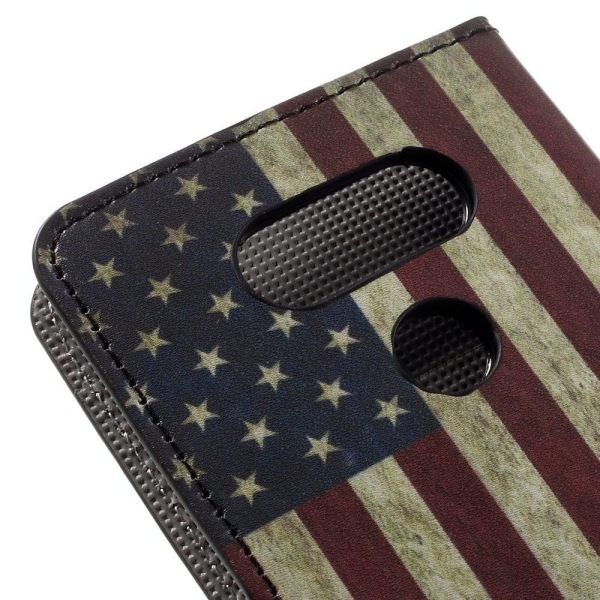 Hagerup læder-etui til LG G5 med kortholder og holder - Gammeldags amerikansk flag Multicolor