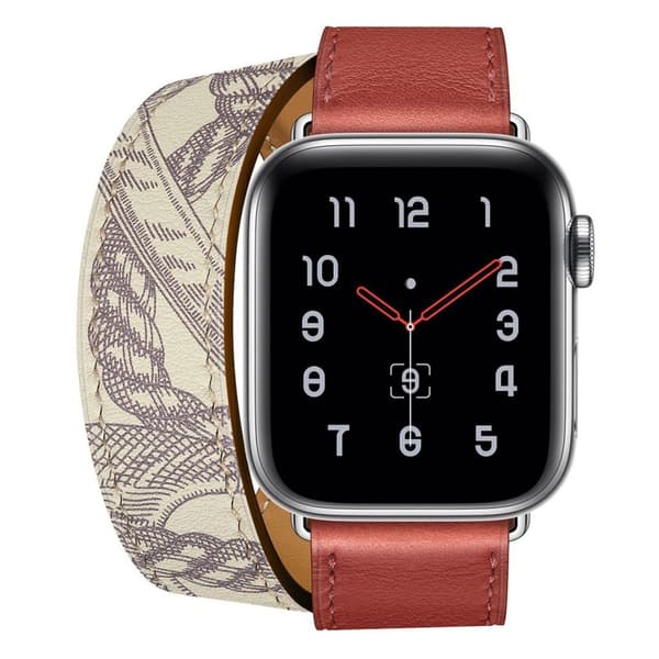 Apple Watch Series 5 40mm mønster ægte læder Urrem - Rød Red
