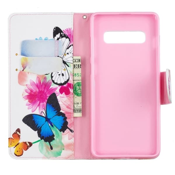 Samsung Galaxy S10 Plus mønstret læder flip etui - Sommerfugle og Blomster Multicolor