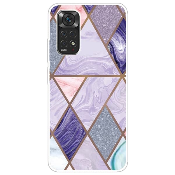 Marble Xiaomi Redmi Note 11 Pro 5G Etui - Trekanter og Diamant Klinkekule Purple