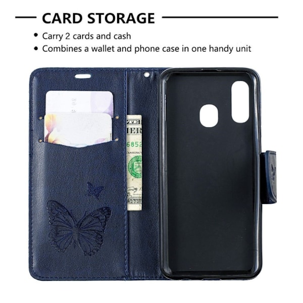 Butterfly läder Samsung Galaxy A40 fodral - Blå Blå