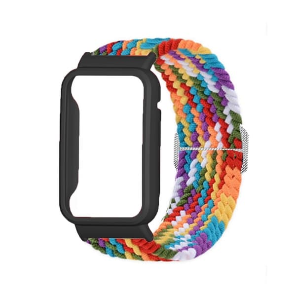 Xiaomi Mi Band 7 Pro nylon elastiskt klockarmband med skydd - Regnbåge / Svart multifärg