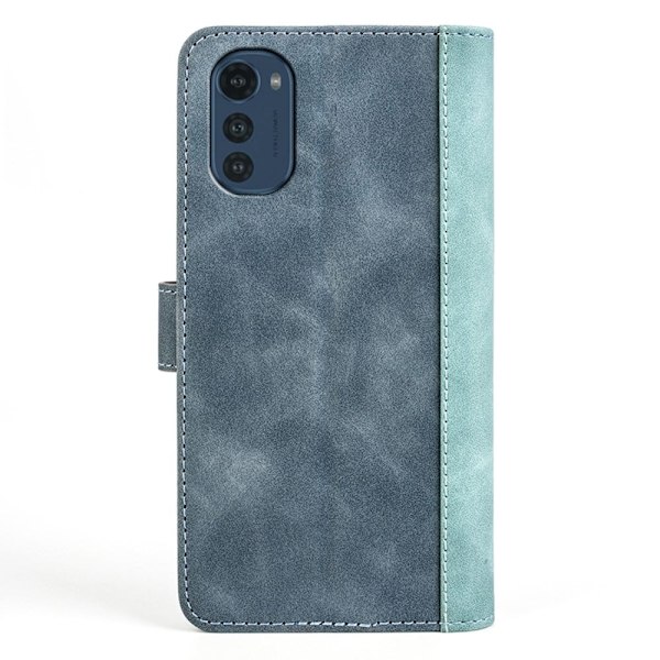 To Farvet Læder Flip Case til Motorola Moto E32 - Blå Blue