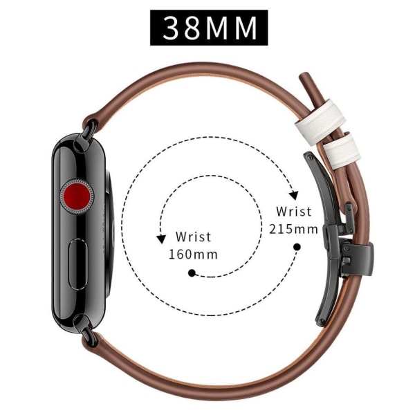 Apple Watch Series 5 40mm holdbar ægte læder Urrem - Sort Spænde / Hvid White