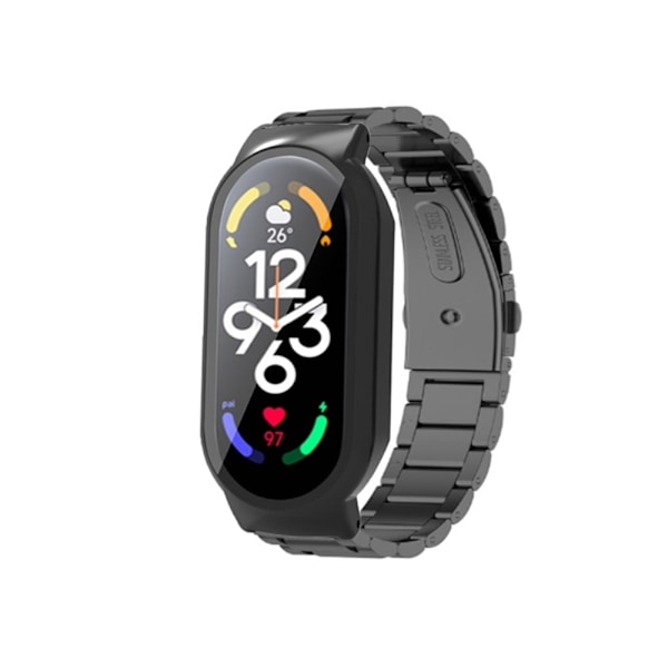 Xiaomi Mi Band 7 urrem i rustfrit stål med cover og hærdet glas - Sort Black
