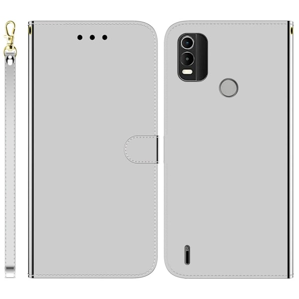 Mirror Nokia C21 Plus flip-etui - Sølv Silver grey