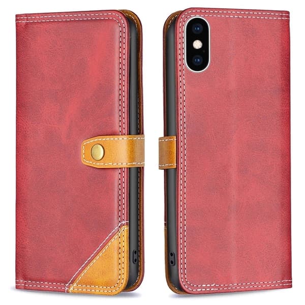 BINFEN to-farvet iPhone Xs Max læderetui - Rød Red