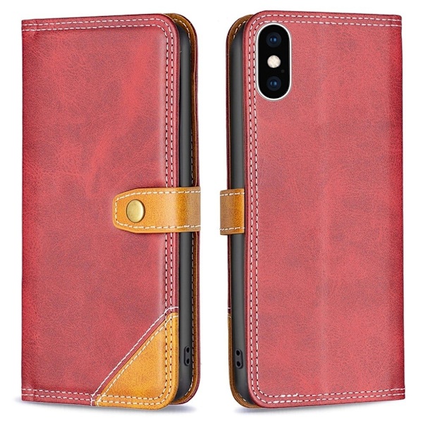 BINFEN tvåfärgat läder iPhone Xs Max fodral - Röd Röd