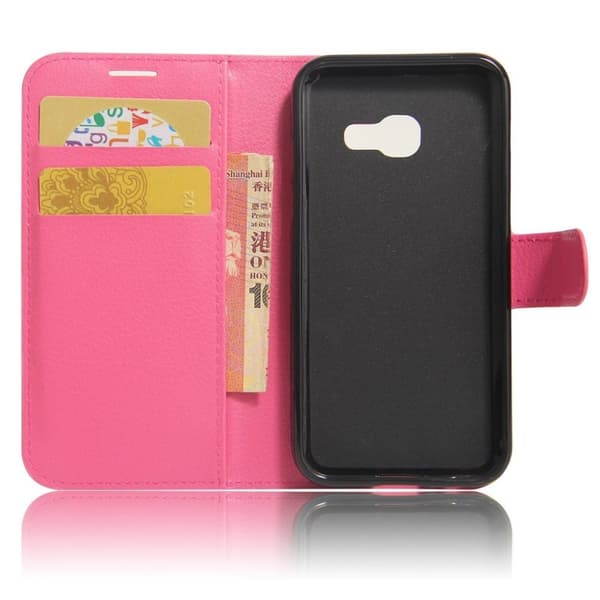 Samsung Galaxy A3 (2017) etui av lær m. Litchi tekstur - Pink