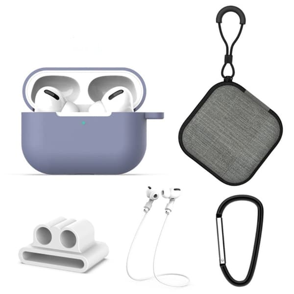 AirPods Pro 2 silikonfodral set med hållare och rem/spänne - Lila Lila