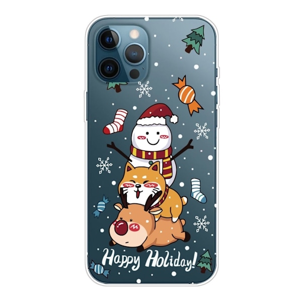 iPhone 14 Pro Max julemønstertryk mobil cover ridsefast, slankt og fleksibelt etui - Shiba Inu Snemand Hjort Multicolor