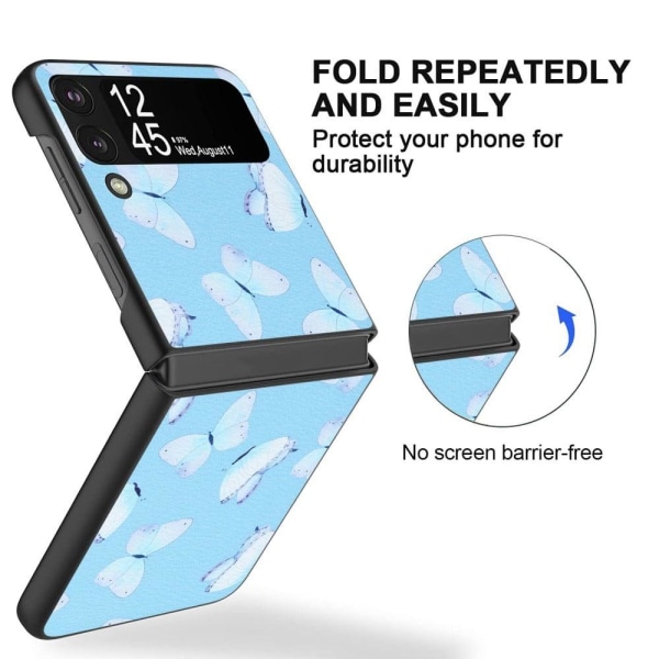 Samsung Galaxy Z Flip3 5G lædercover med mønsterprint - Blå Somm Blue