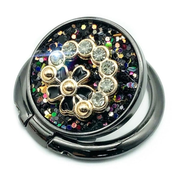 Universal rhinestone garland style rotatable phone ring stand - Black