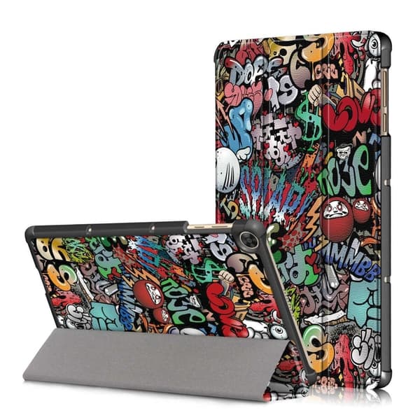 Huawei MatePad T10 mønster tri-fold læderetui - Graffiti Multicolor