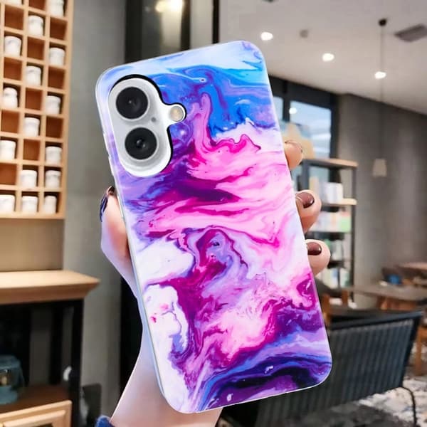 Marmordesign iPhone 16 deksel - Rose Pink