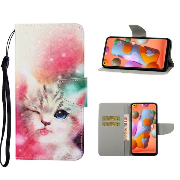Wonderland Samsung Galaxy A21s flip kuoret - Söpö Kissa Multicolor