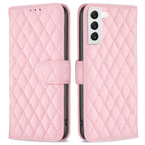 Rhombus mat Samsung Galaxy S22 flip etui - Lyserød Pink
