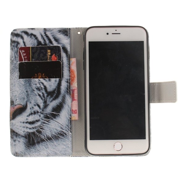 Wallin Phone 7 Plus / 8 Plus Nahkakotelo Lompakko - Hurja Tiikeri Silver grey