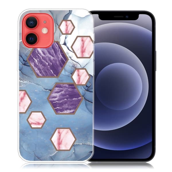 Marmormotiv iPhone 12 Mini skal - Hexagonfragment I Blått Blå