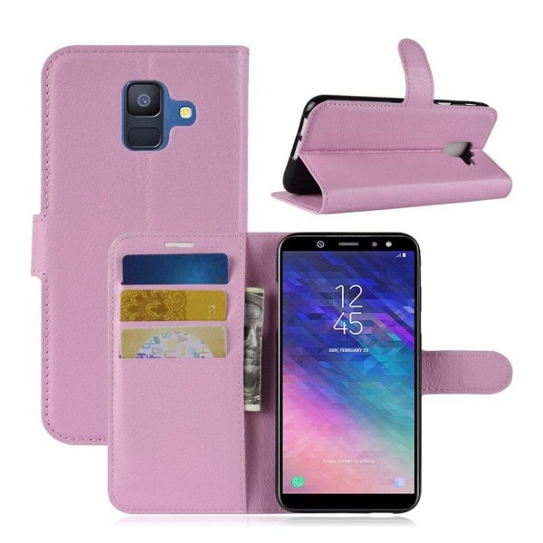 Samsung Galaxy A6 litchi skin magnetisk læder flip cover - Lyserød Pink