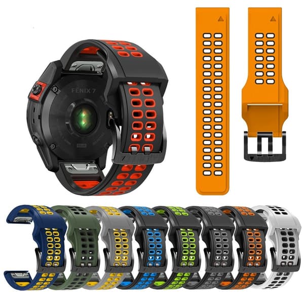 Garmin Fenix 7 tofarvet silikone-urrem - Sort / Grøn Green