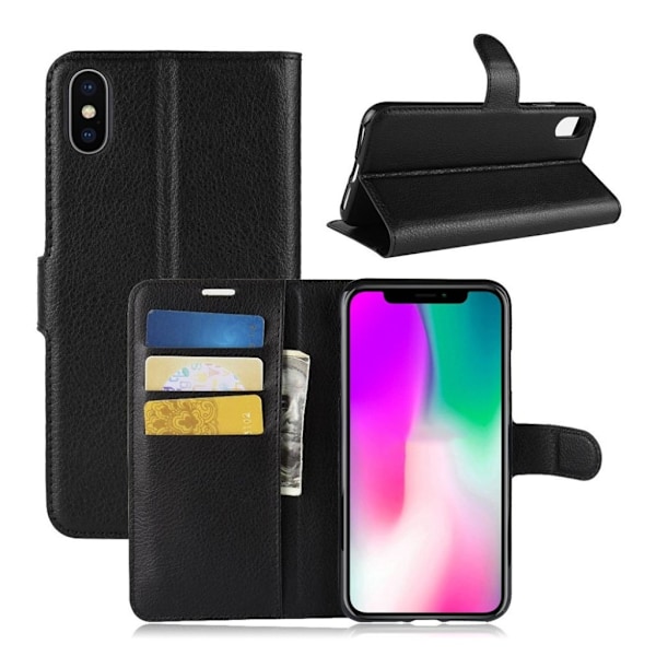 iPhone XR mobilfodral syntetläder silikon stående plånbok - Svart Svart