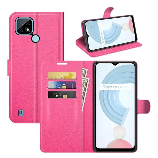 Classic Realme C21 flip kuoret - Ruusu Pink