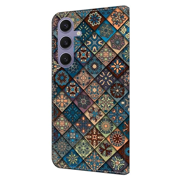 Samsung Galaxy S25+ Plånboksfodral Mönster Tryck Stativ Läder Flip Telefonskal - Blå Blommor Blå