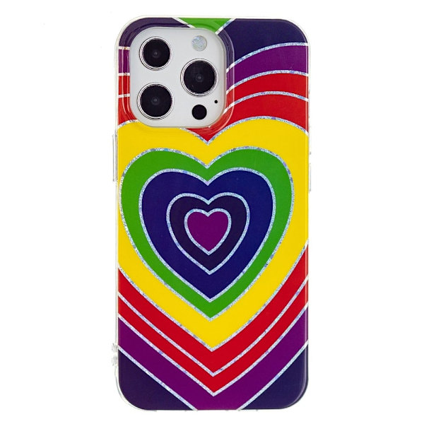 Marble iPhone 15 Pro Suojakotelo - Electroplated Heart Multicolor