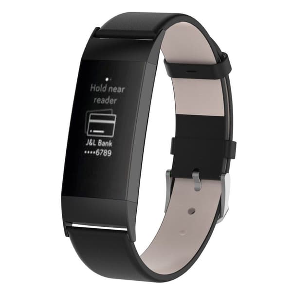 Fitbit Charge 3 äkta läder klockband - Svart Svart
