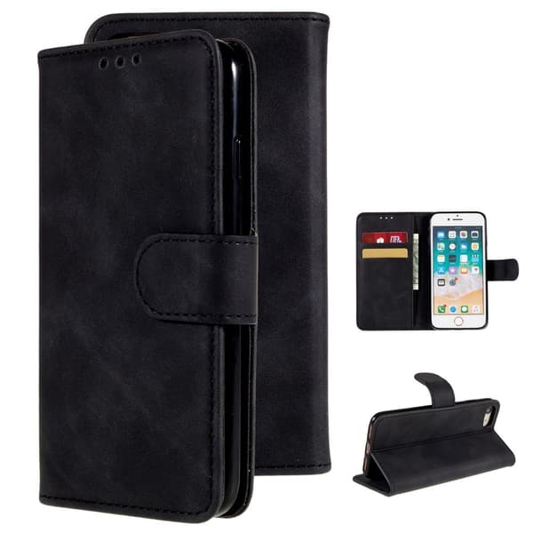 Læder Wallet Stand Phone Case til iPhone 7/8/SE (2020)/SE (2022) - Sort Black